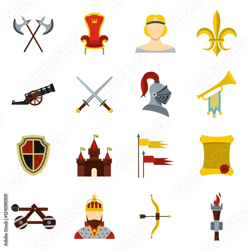 Knight icons set. Flat illustration of 16 knight vector icons for web