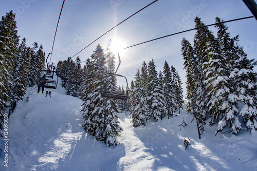 Sunrays Through Trees Mountain Ski Resort Chair Lift