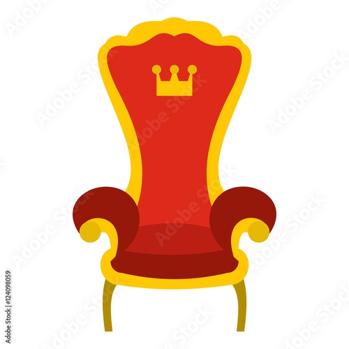 Red royal throne icon. Flat illustration of throne vector icon for web design