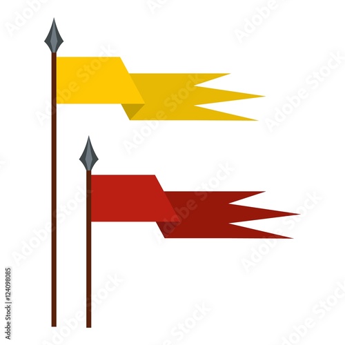 Gold and red medieval flags icon. Flat illustration of flag vector icon for web design