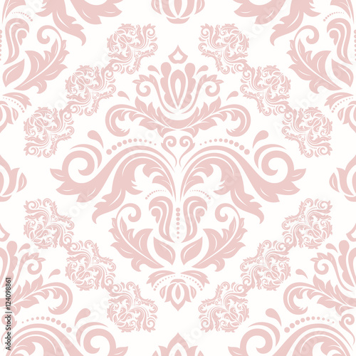 Seamless oriental pattern in the style of baroque. Traditional classic ornament. Light pink pattern