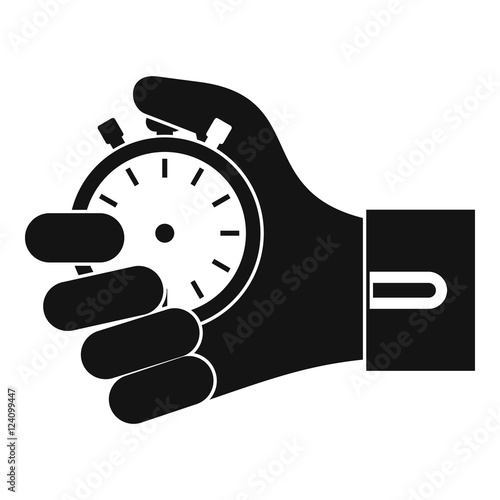 Hand holding stopwatch icon. Simple illustration of hand holding stopwatch vector icon for web