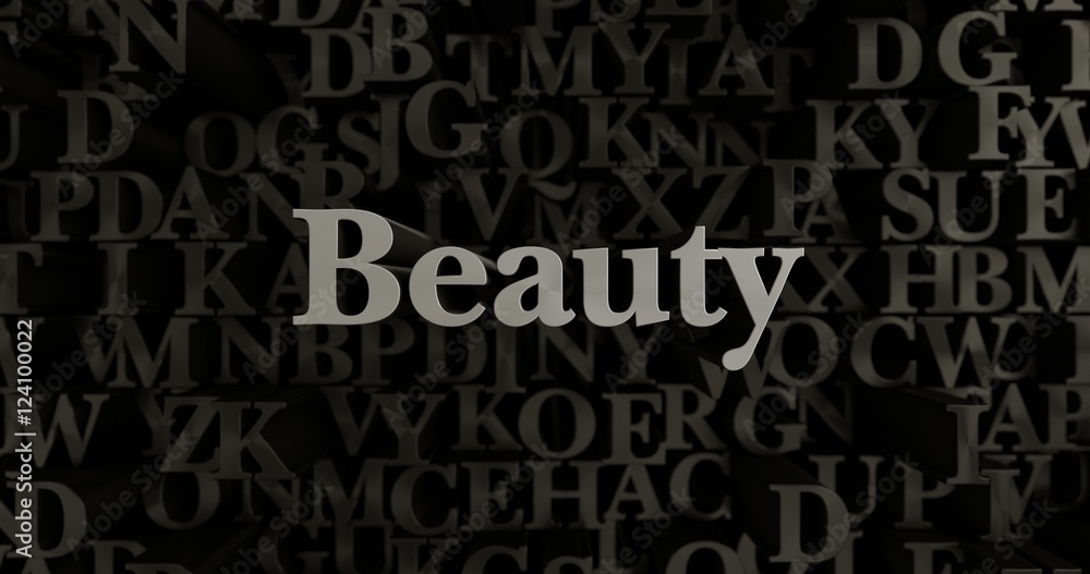Beauty - 3D rendered metallic typeset headline illustration.  Can be used for an online banner ad or a print postcard.
