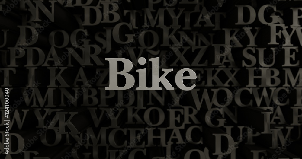 Bike - 3D rendered metallic typeset headline illustration.  Can be used for an online banner ad or a print postcard.