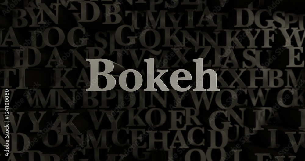 Bokeh - 3D rendered metallic typeset headline illustration.  Can be used for an online banner ad or a print postcard.