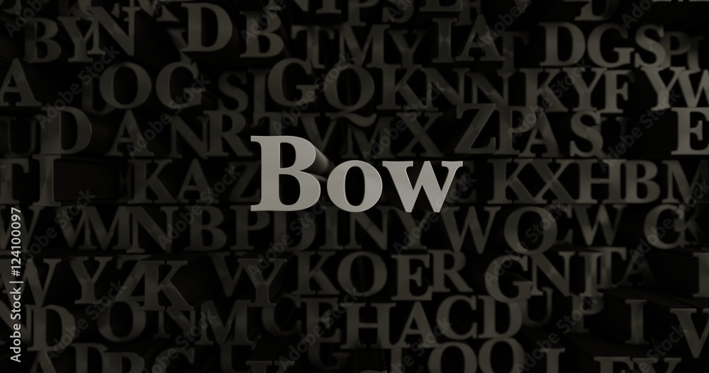 Bow - 3D rendered metallic typeset headline illustration.  Can be used for an online banner ad or a print postcard.