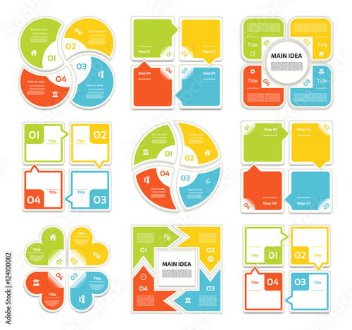 Vector circle arrows stripe infographics set. Template for cycle diagram, graph, presentation and round chart. Business concept with 4 options, parts, steps or processes. Marketing data brochure.
