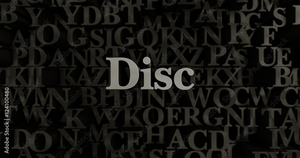Disc - 3D rendered metallic typeset headline illustration.  Can be used for an online banner ad or a print postcard.