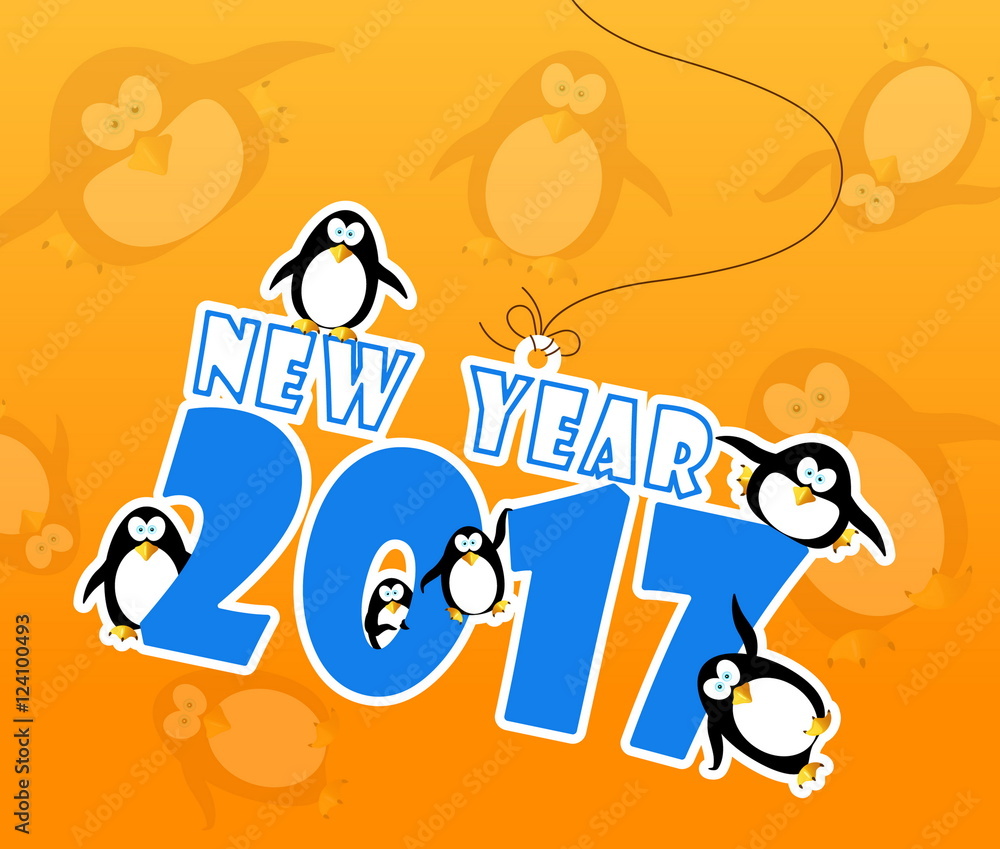 happy new year 2017 card, with penguin