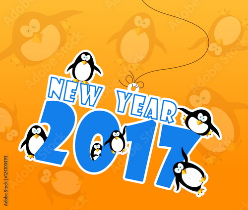 happy new year 2017 card  with penguin