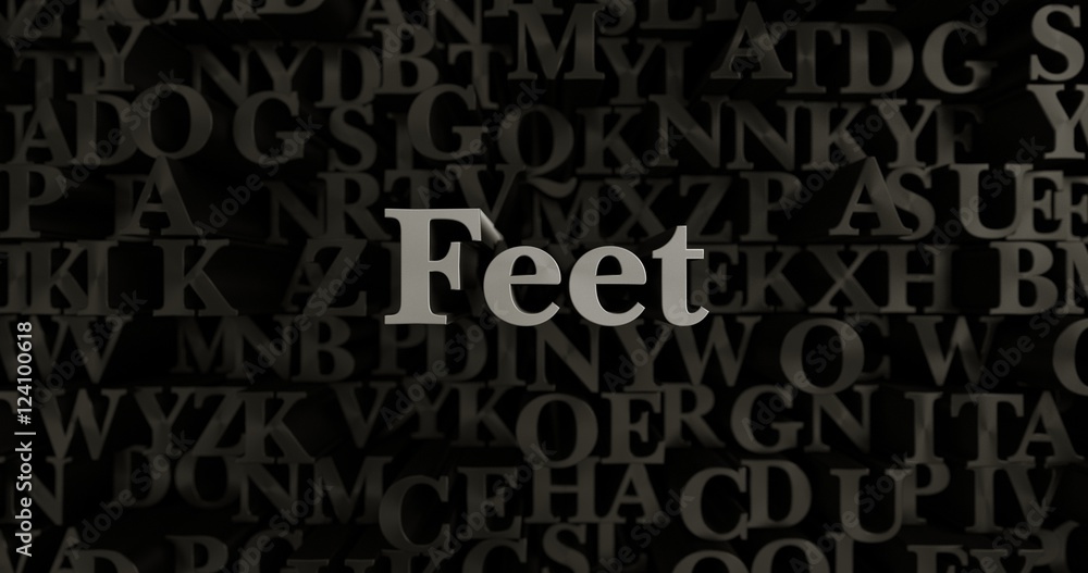Feet - 3D rendered metallic typeset headline illustration.  Can be used for an online banner ad or a print postcard.