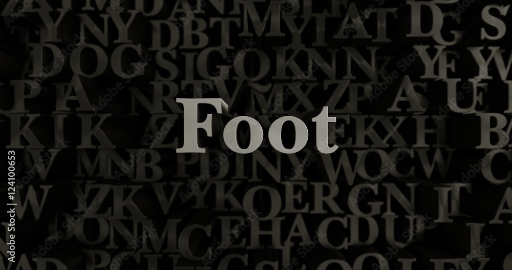Foot - 3D rendered metallic typeset headline illustration.  Can be used for an online banner ad or a print postcard.
