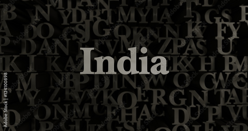 India - 3D rendered metallic typeset headline illustration.  Can be used for an online banner ad or a print postcard.