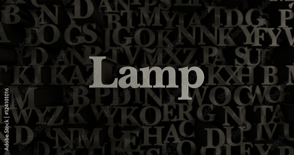 Lamp - 3D rendered metallic typeset headline illustration.  Can be used for an online banner ad or a print postcard.