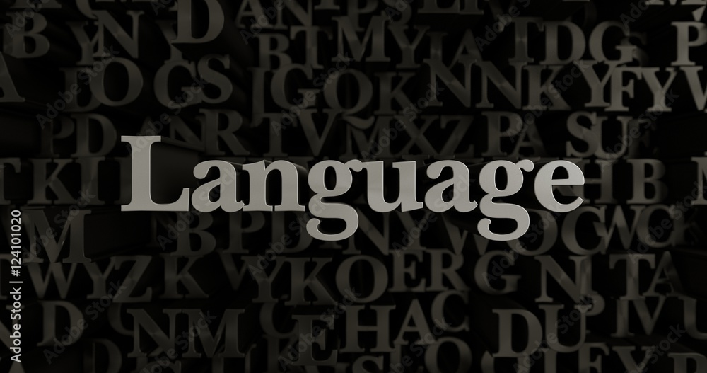 Language - 3D rendered metallic typeset headline illustration.  Can be used for an online banner ad or a print postcard.