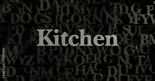 Kitchen - 3D rendered metallic typeset headline illustration. Can be used for an online banner ad or a print postcard.