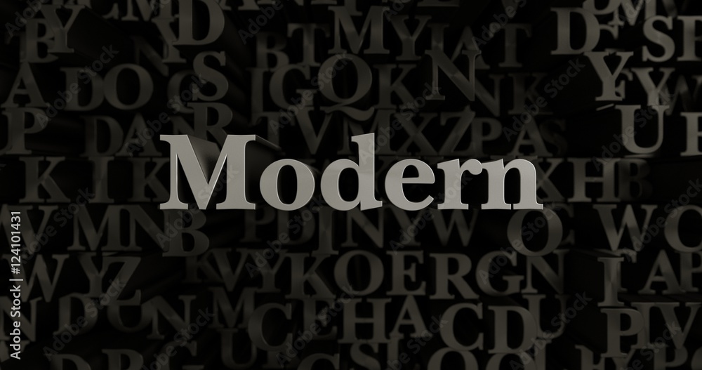 Modern - 3D rendered metallic typeset headline illustration.  Can be used for an online banner ad or a print postcard.