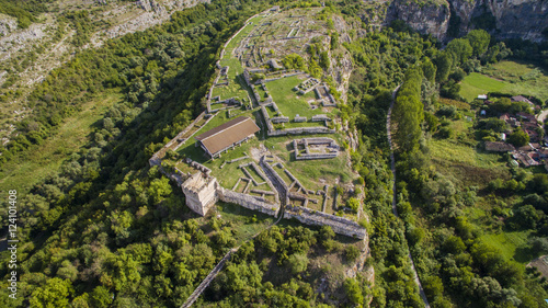 Aerial view of the ruins of the Cherven medieval fortress near Rousse, Bulgaria