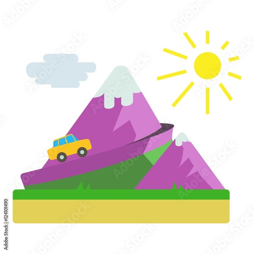 Travel by car in mountains concept. Flat illustration of travel by car in mountains vector concept for web
