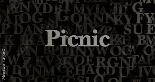 Picnic - 3D rendered metallic typeset headline illustration. Can be used for an online banner ad or a print postcard.