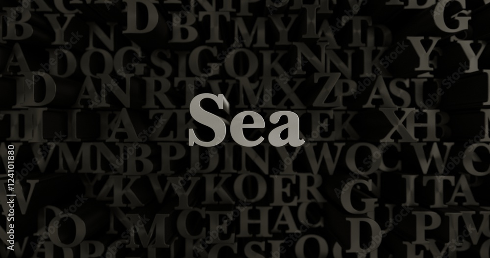 Sea - 3D rendered metallic typeset headline illustration.  Can be used for an online banner ad or a print postcard.