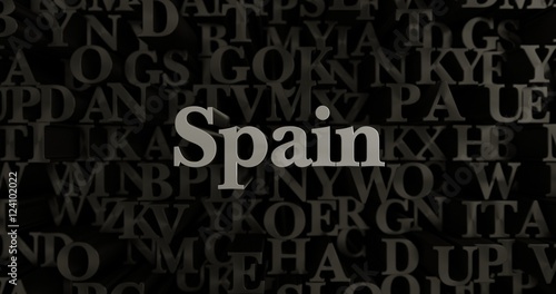 Spain - 3D rendered metallic typeset headline illustration. Can be used for an online banner ad or a print postcard.