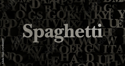 Spaghetti - 3D rendered metallic typeset headline illustration. Can be used for an online banner ad or a print postcard.