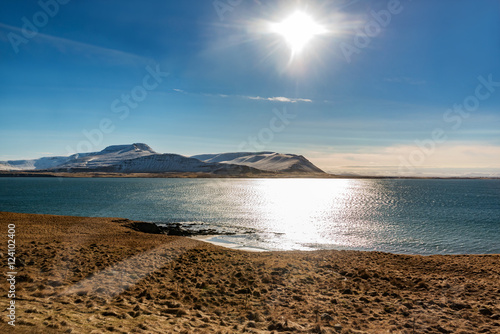 typical landscape of iceland with ice and snow at wintertime