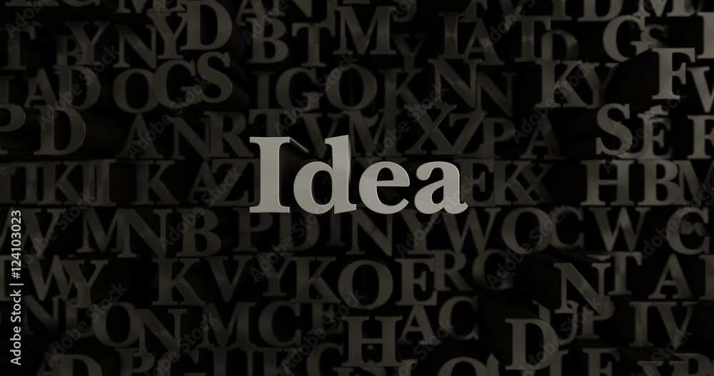 Idea - 3D rendered metallic typeset headline illustration.  Can be used for an online banner ad or a print postcard.