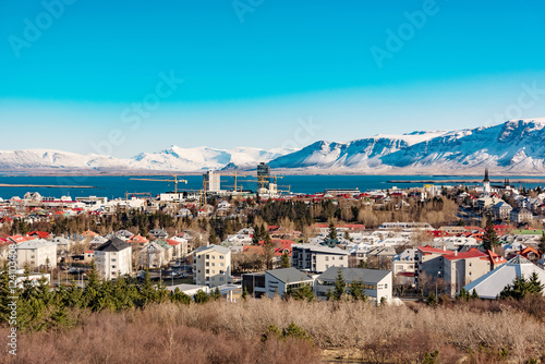 panoramic view of reykjavik at wintertime, iceland