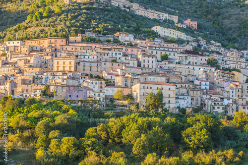 View of Alvito, Ciociaria, from the valley at sunset
