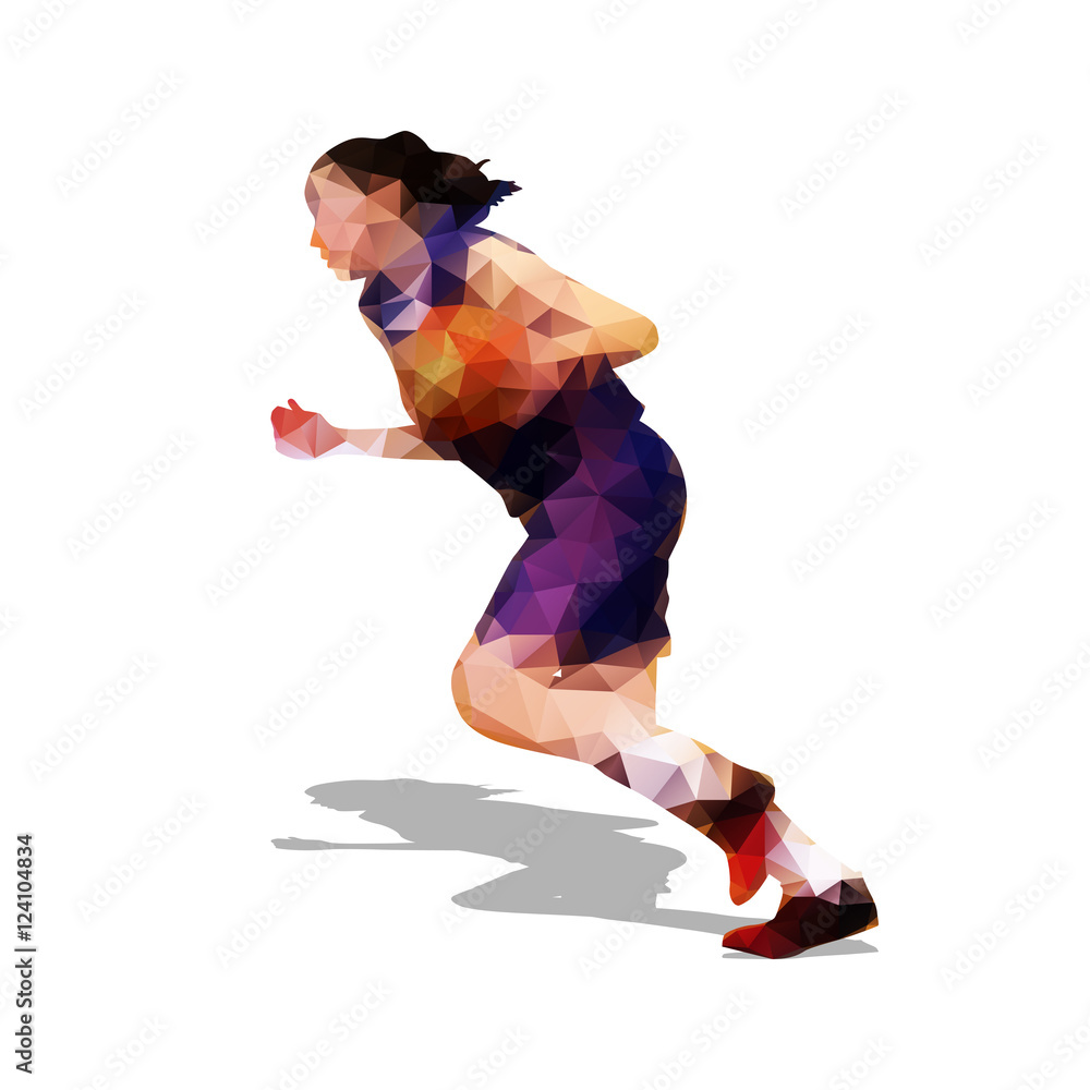 Fototapeta premium Basketball player, young active girl in dark jersey. Abstract po