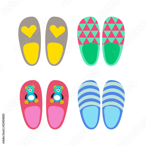 Home slippers shoes vector icons. Flat style set of slippers.