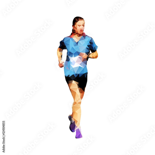 Run, running woman, geometrical vector silhouette. Summer sport.