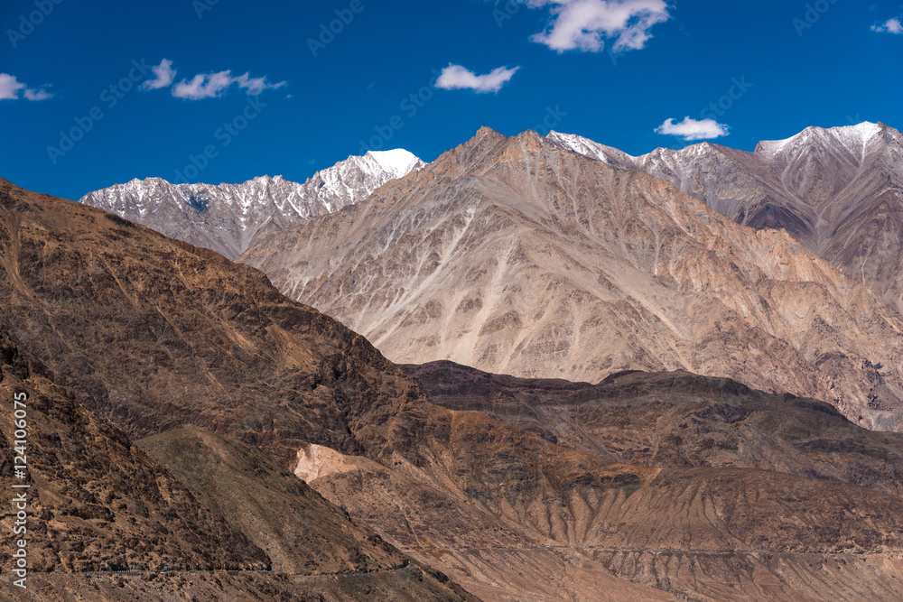 Himalayan range landscape view of Leh, Ladakh in summer, Kashmir, India.
