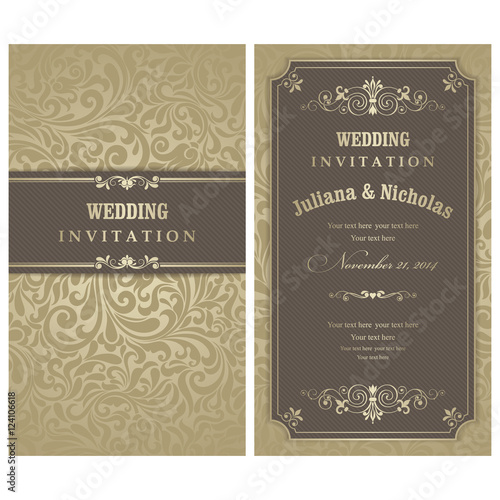 Set of 2 Wedding Invitation card Baroque