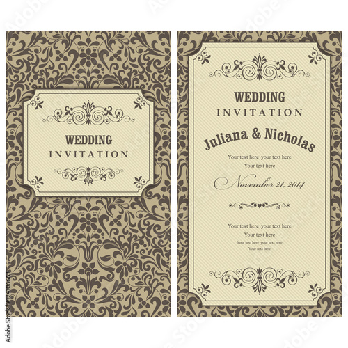 Set of 2 Wedding Invitation card Baroque