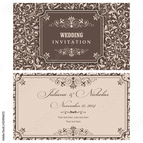 Wedding Invitation cards in an vintage-style brown. © natalitovchenko