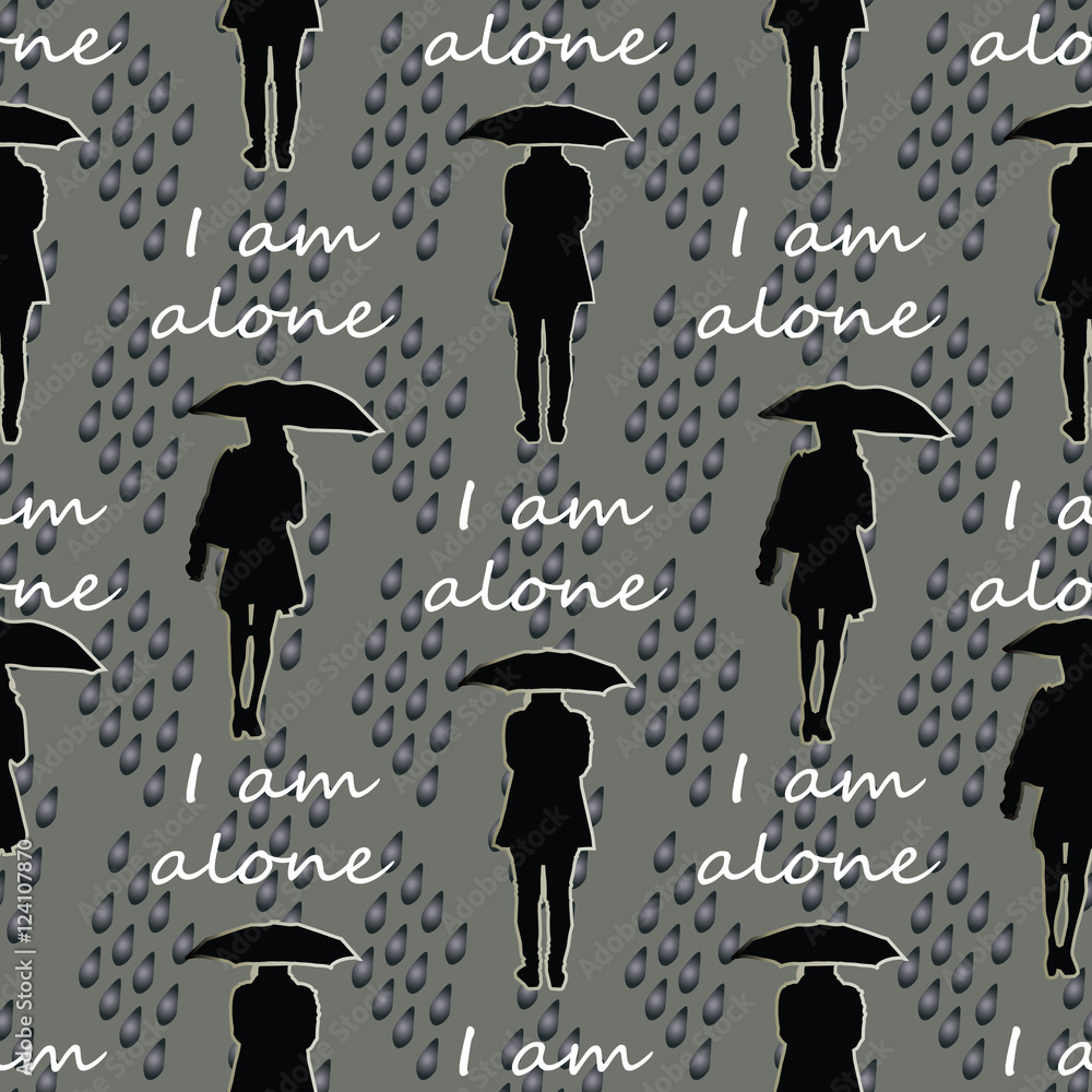 Elegant vector love seamless pattern background wallpaper illustration with  text , rain drops and walking alone silhouette man and woman under an  umbrella .Lonely  am alone. Stock Vector | Adobe Stock