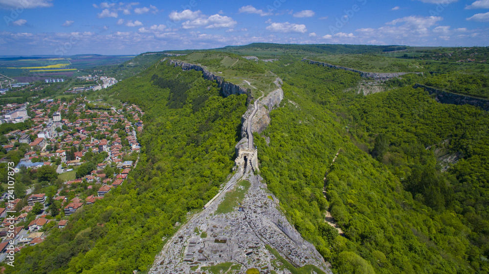 Aerial view of the Ovech fortress, Pravadiya, Bulgaria