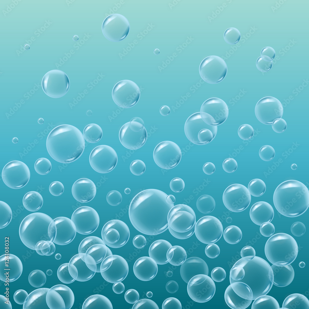Deep sea with bubbles and sprays underwater. Blue realistic vector EPS10 background.