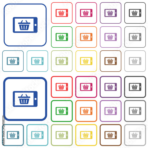 Mobile shopping color outlined flat icons