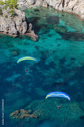 aerial view of the paraglider over the coast line