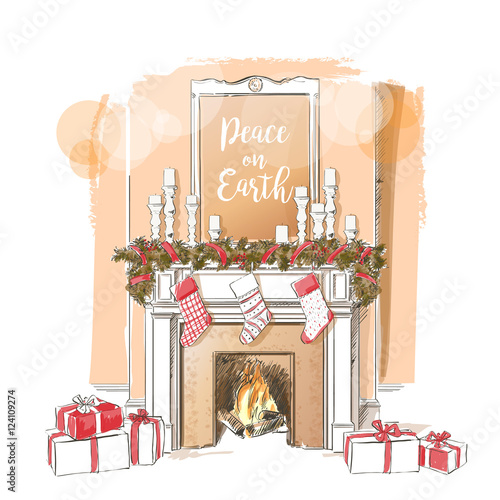 Christmas fireplace vector