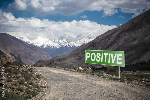 Pointer on mountain road in Tajikistan. Pamir highway
