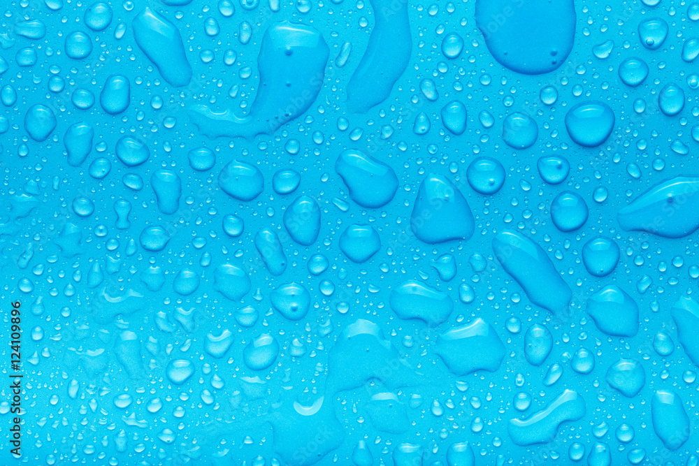 Drops of water on a color background. Blue. Shallow depth of fie Stock ...