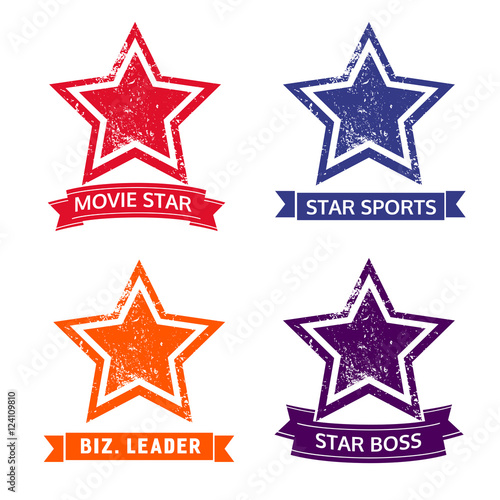 Set of star icons. Logo template. Freehand drawn style. Scratched textured sign symbol isolated on white. Design idea for movie sport award emblem rewarding symbol. Vector illustration