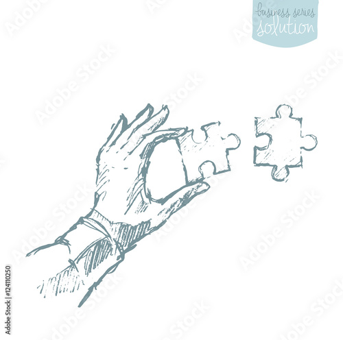 Drawn hand connecting puzzle solutions sketch