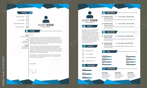 CV Resume with Cover Letter Template Vector Blue