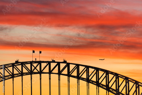 Colorful dramatic sky with silhouette of Sydney Harbour Bridge